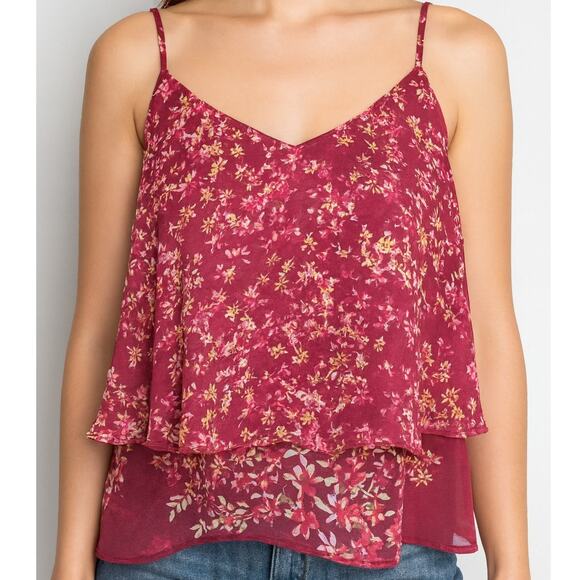 Express Burgundy Floral Spaghetti Strap Tank Top - Picture 2 of 7
